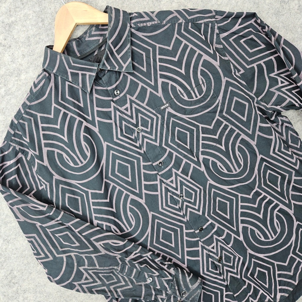 Enyce Button Up Shirt Men's XXL Black Purple Geometric Pattern Long Sleeve Party
